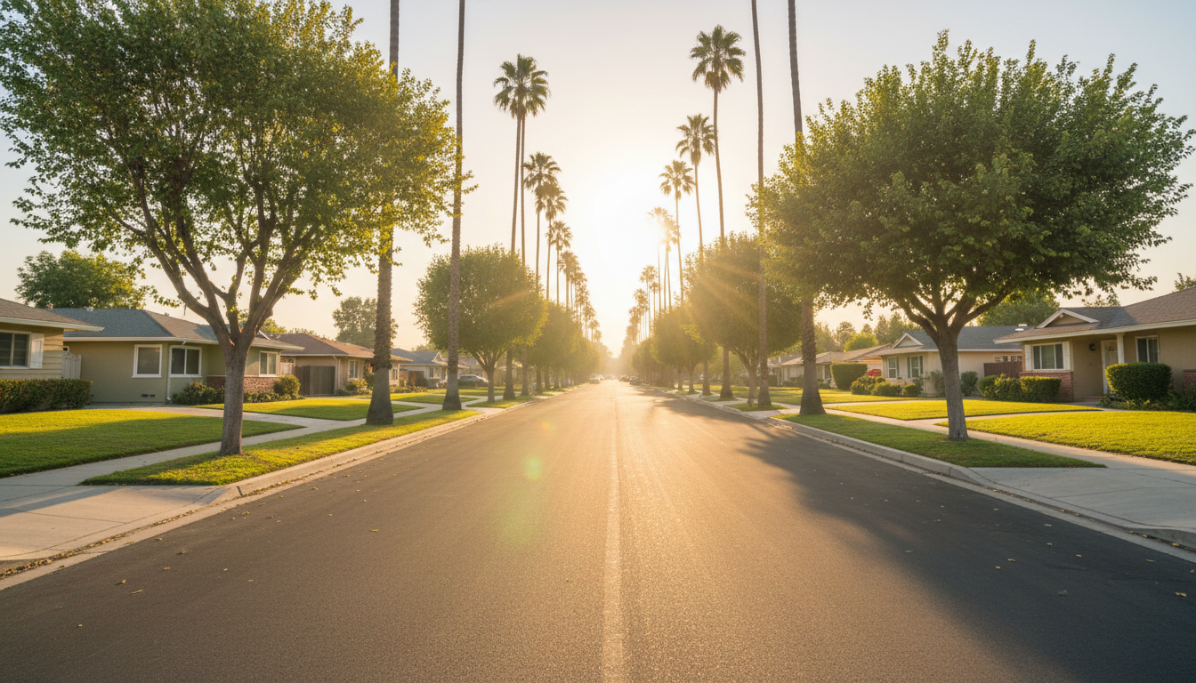 Sun-drenched Lakewood, California neighborhood